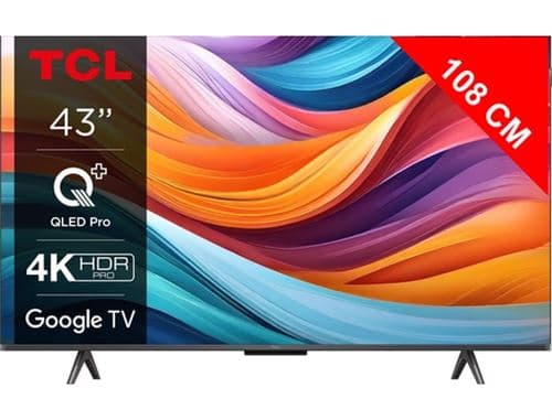 TCL 43T7B - Classe de diagonale 43" T7B Series TV LCD rétro-éclairée par LED - QLED Pro - Smart TV - Google TV - 4K UHD (2160p) 3840 x 2160 - HDR - Quantum Dot Pro - titane métallique brossé