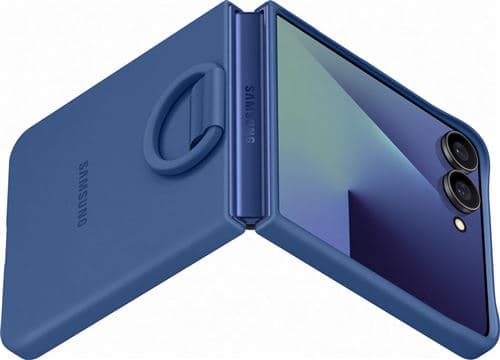 Coque en silicone avec anneau selfie Bleu nuit pour Samsung Galaxy Z Flip 7