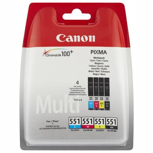 Pack de 4 cartouches d'encre Canon Pixma CLi-551 ChromaLife 100+