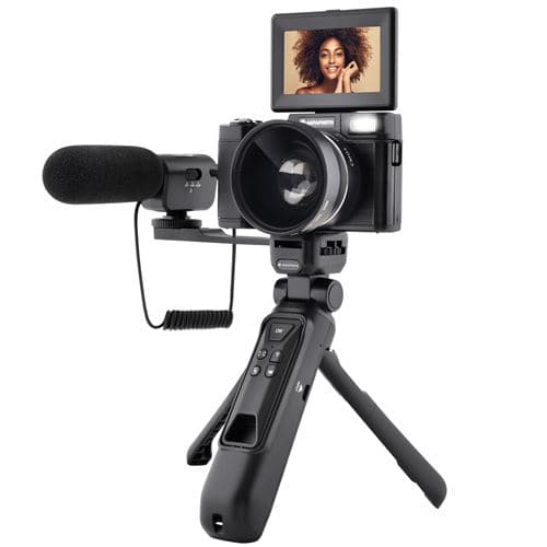 AGFAPHOTO Realishot VLG-4K Kit Vlogging - Camera 24MP, Video 4K, Ecran LCD 3'', Zoom Numerique 16X, Capteur CMOS, Batterie Lithium - Noir