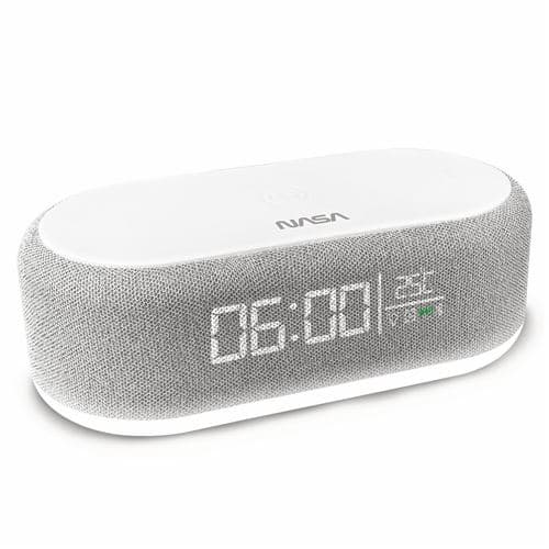 Radio Reveil NASA SPC400 Enceinte Bluetooth Haut-Parleur 5W x2 Charge Sans Fil 15W - Gris