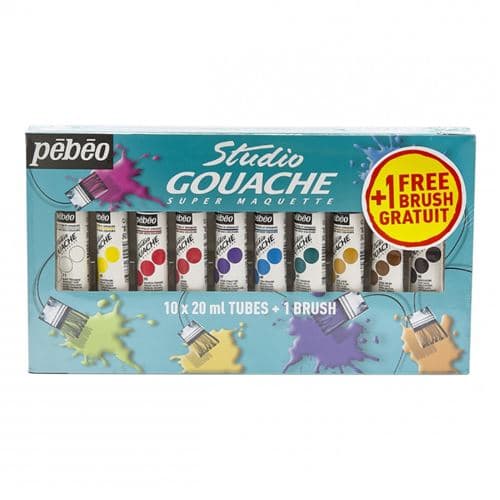 Gouache - Étude et fine - 10 tubes de 20 ml + 1 pinceau - Pébéo - Studio Gouache