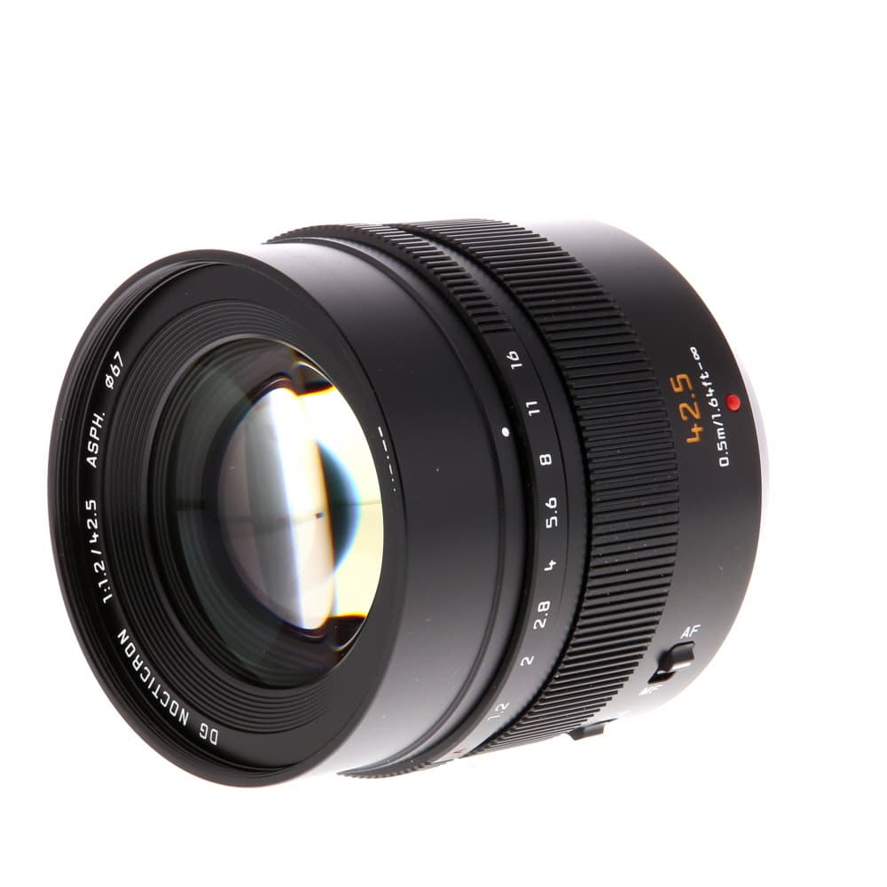 Panasonic Lumix Leica 42.5mm f/1.2 DG Nocticron ASPH. Power O.I.S. Lens for MFT (Micro Four Thirds), Black | 67 | - EX - Excellent - w/ Caps and Hood