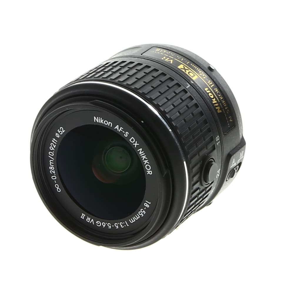 Nikon AF-S DX Nikkor 18-55mm f/3.5-5.6 G II VR Autofocus APS-C Lens, Black | 52 | - EX+ - Excellent Plus - With Caps and Hood | Used
