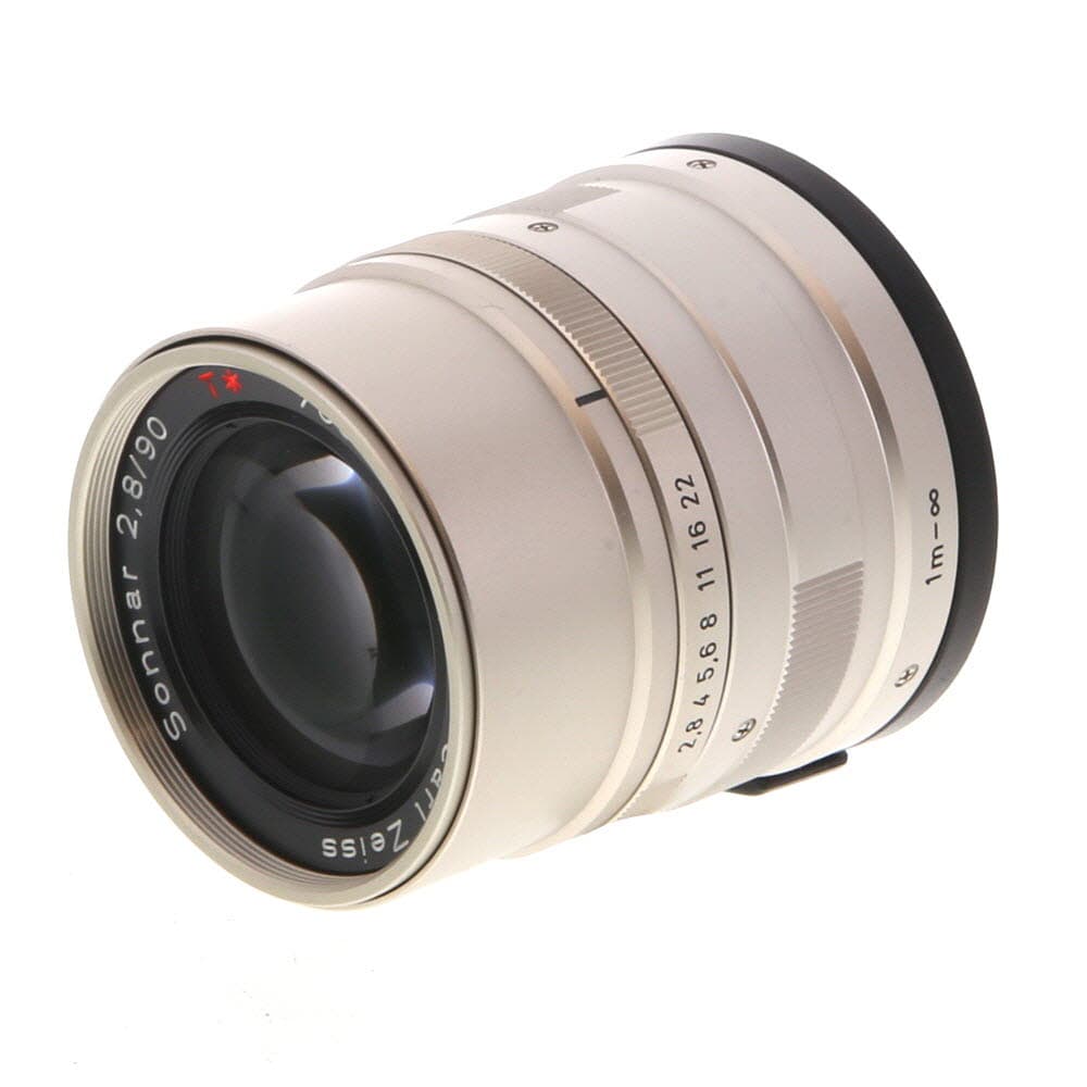 Contax 90mm f/2.8 Zeiss Sonnar T* Lens for G-Series, Titanium | 46 | - EX+ - Excellent Plus - With Case, Caps and Hood | Used