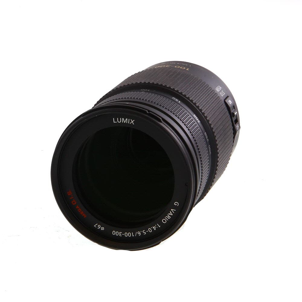 Panasonic Lumix G Vario 100-300mm f/4-5.6 Mega O.I.S. Lens for MFT (Micro Four Thirds), Black | 67 | - EX+ - Excellent Plus - w/ Caps, Case and Hood