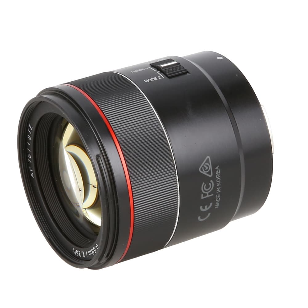 Samyang AF 75mm f/1.8 FE Full-Frame Autofocus Lens for Sony E-Mount, Black | 58 | - EX - Excellent - With Caps, Case, Hood | Used