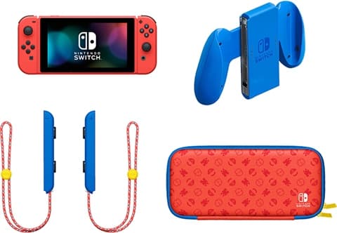 Switch Console 32GB Mario Red Joy-Con W/Case Grip & Straps Discounted Used