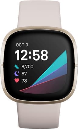 Fitbit Sense Health And Fitness Smartwatch+GPS - Lunar White/Soft Gold Grade Good Used