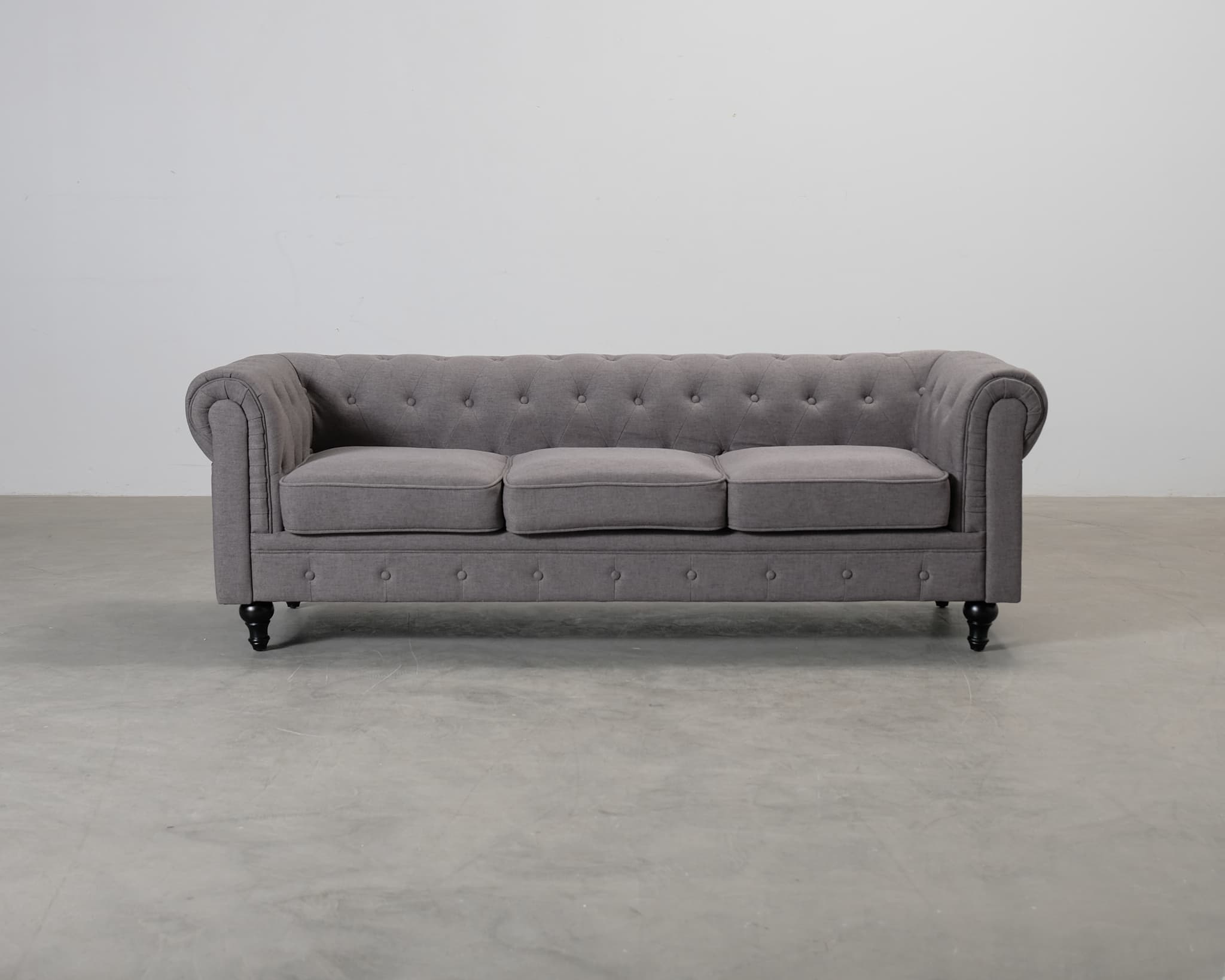 Chesterfield 3-sits soffa grå