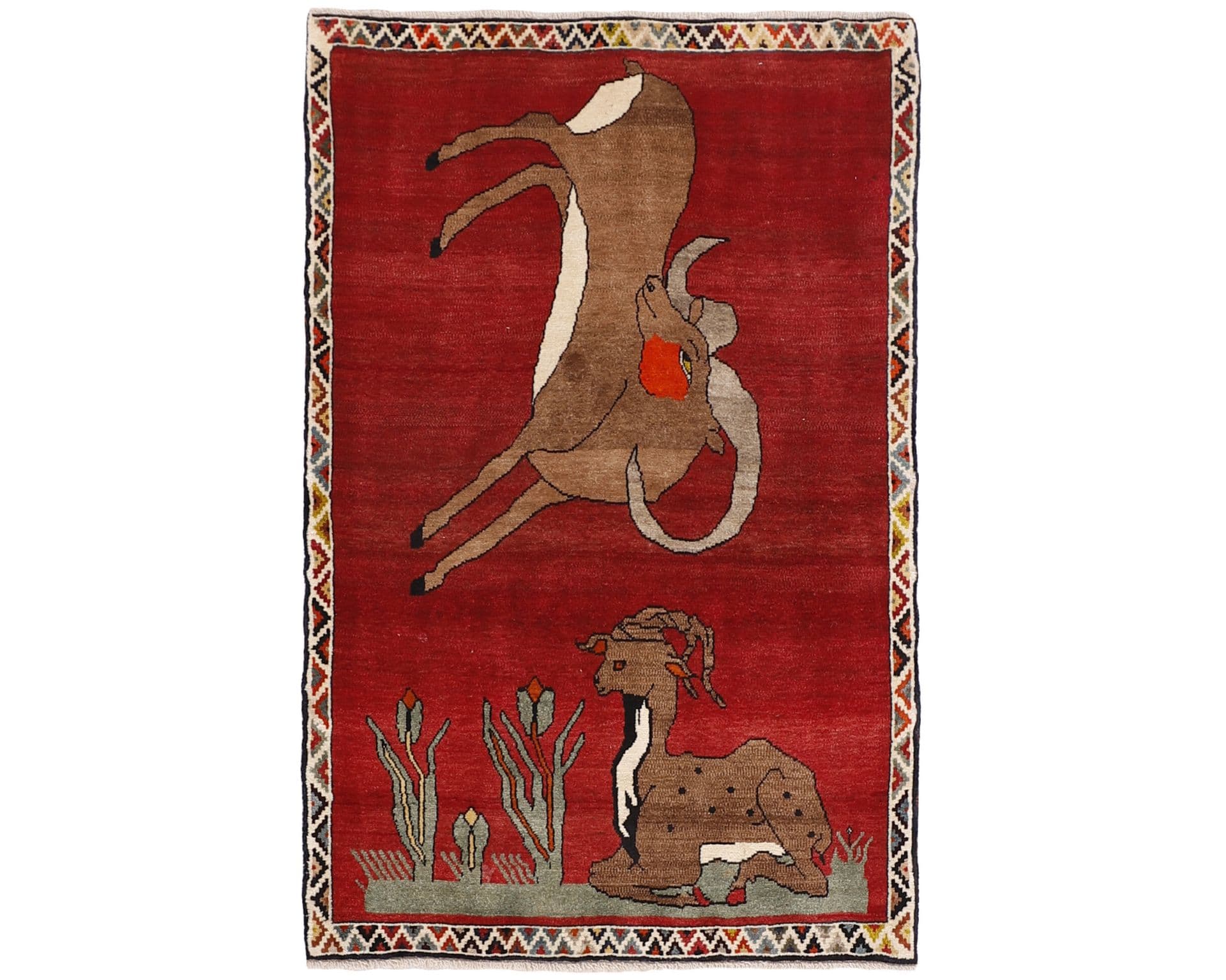 Old Figural Kashghai orientalisk matta 108 x 168 cm