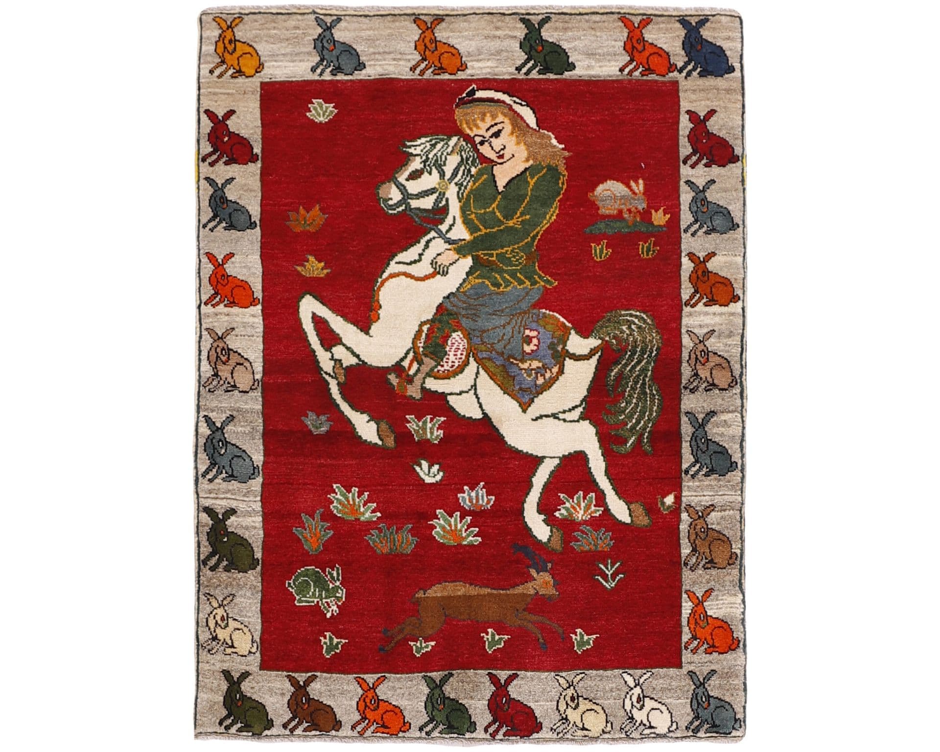 Old Figural Kashghai orientalisk matta 110 x 148 cm