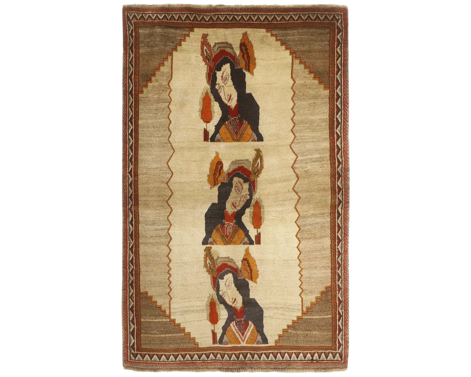 Old Figural Kashghai orientalisk matta 117 x 185 cm