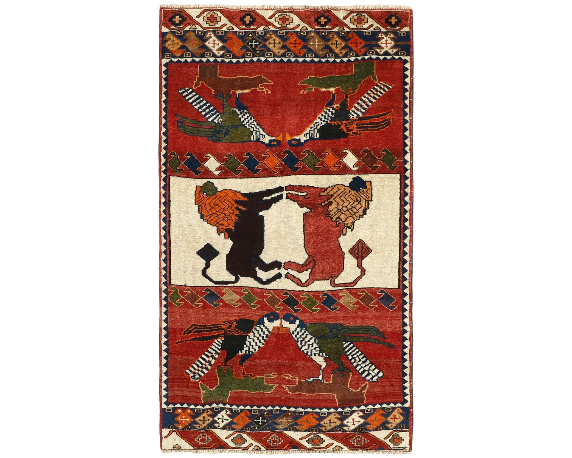 Old Figural Kashghai orientalisk matta 106 x 194 cm