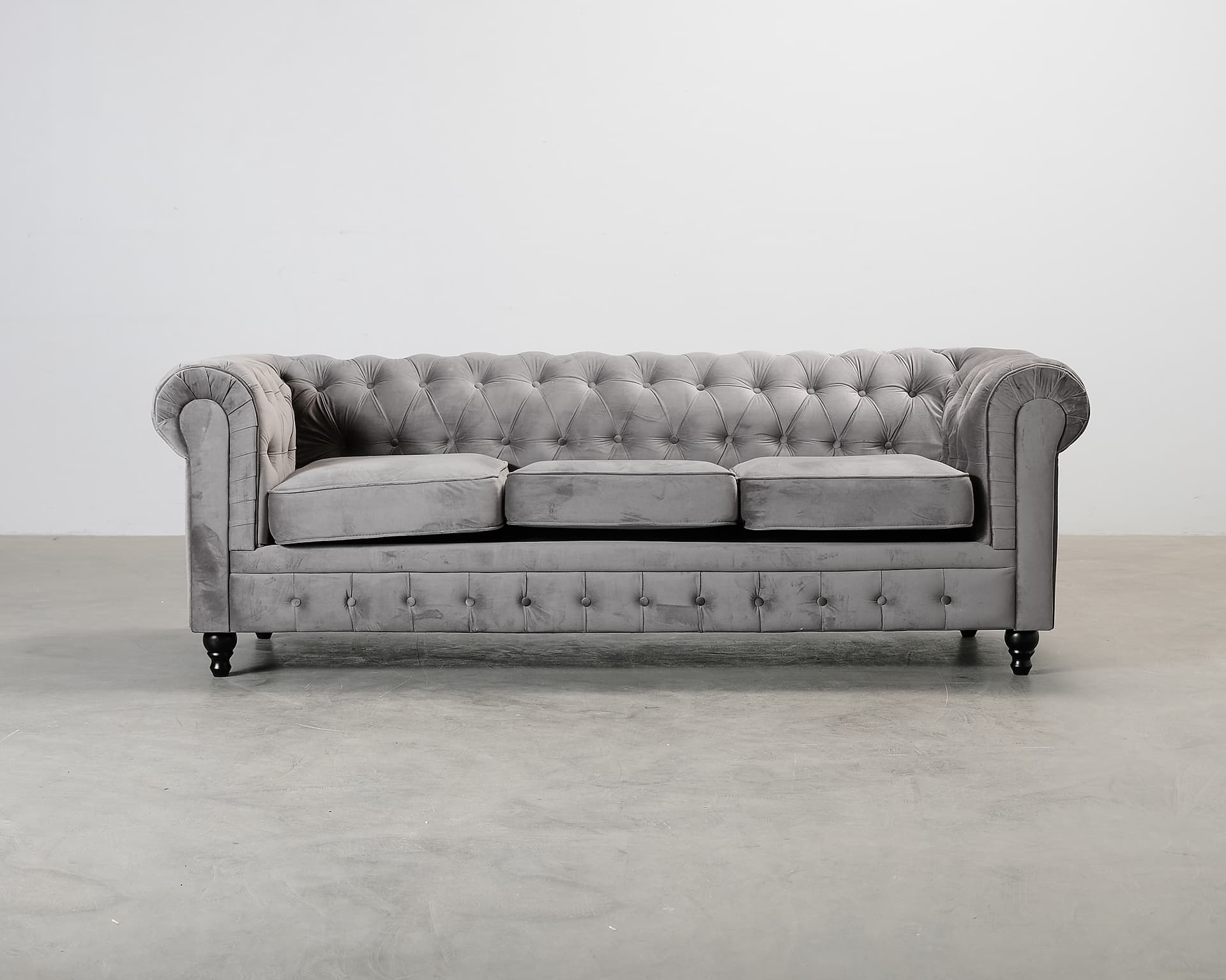 Chesterfield Lyx 3-sits soffa grå