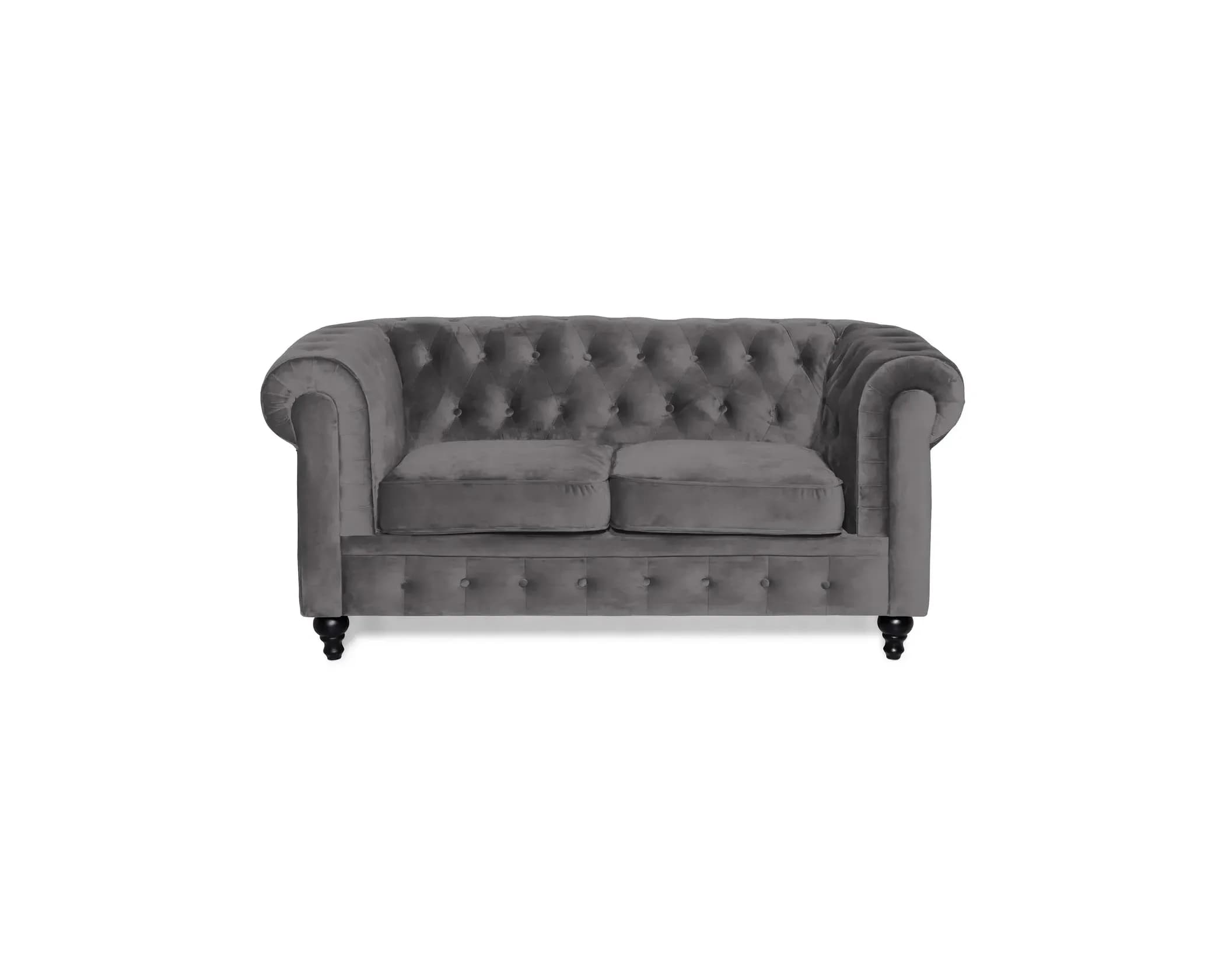 Chesterfield Lyx 2-sits sammetssoffa grå