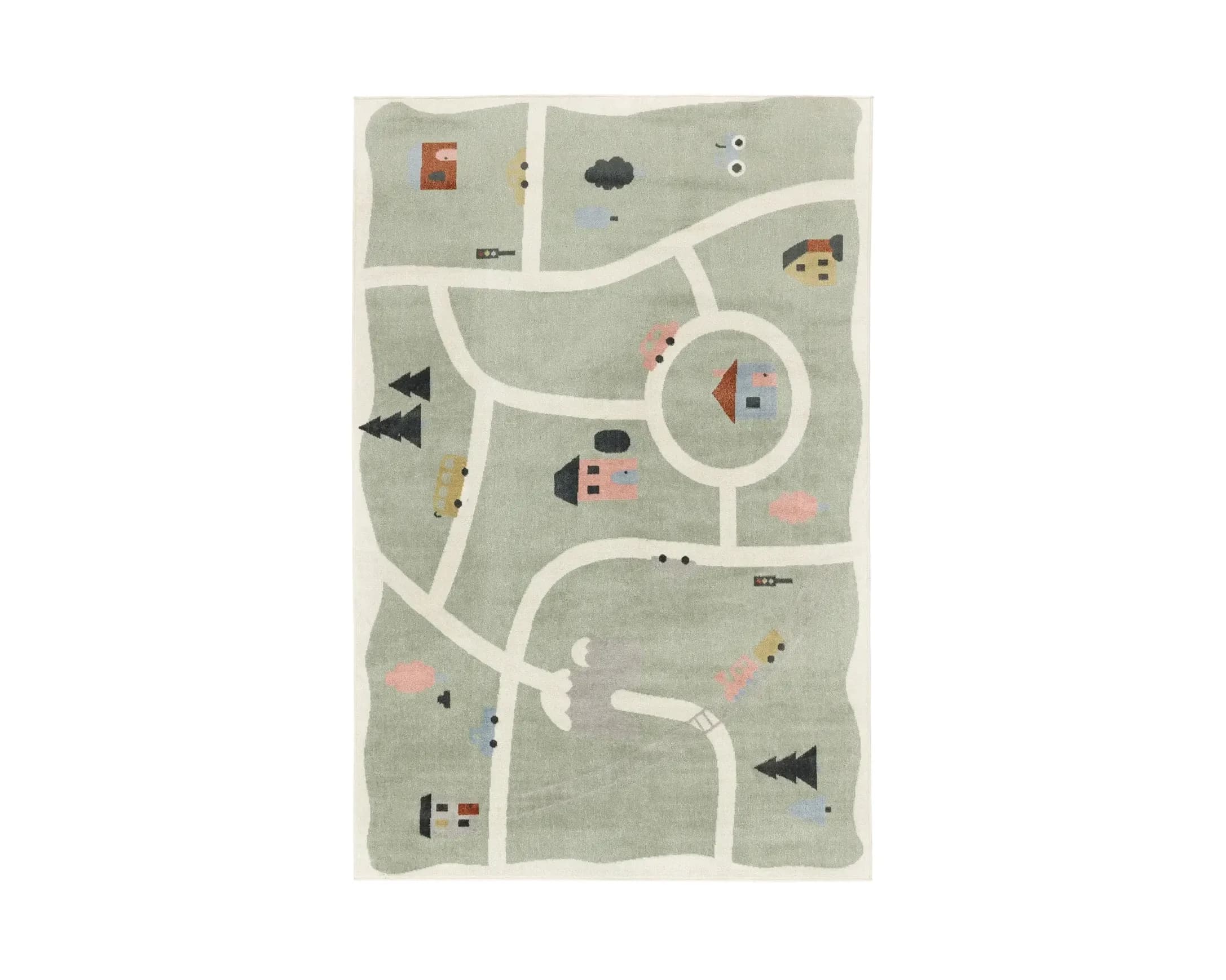 Rugvista Essential Road Map matta 140 x 200 cm grön