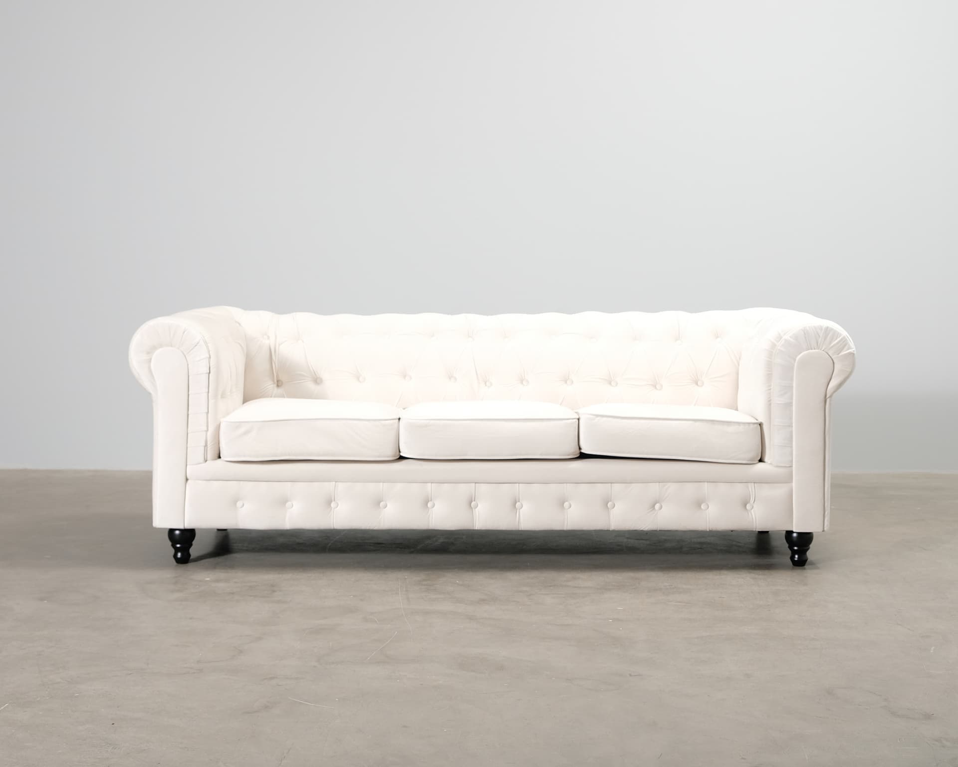 Chesterfield Lyx 3-sits sammetssoffa ljusbeige