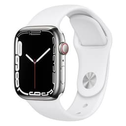 Apple Watch Series 7 GPS + Cellular Silver Stainless Steel 41mm White Sport Band - Very Good