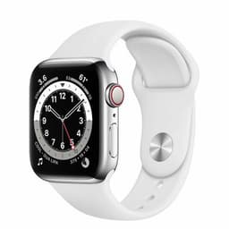 Apple Watch Series 6 GPS + Cellular Silver SS 44mm White Sport Band - Good