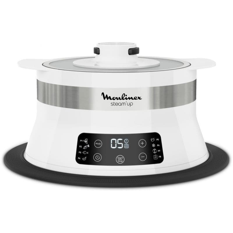 MOULINEX Cuiseur Vapeur 550W Blanc Dimension adaptable Livre de recette inclus Panier vapeur Technologie Steam Up Légume