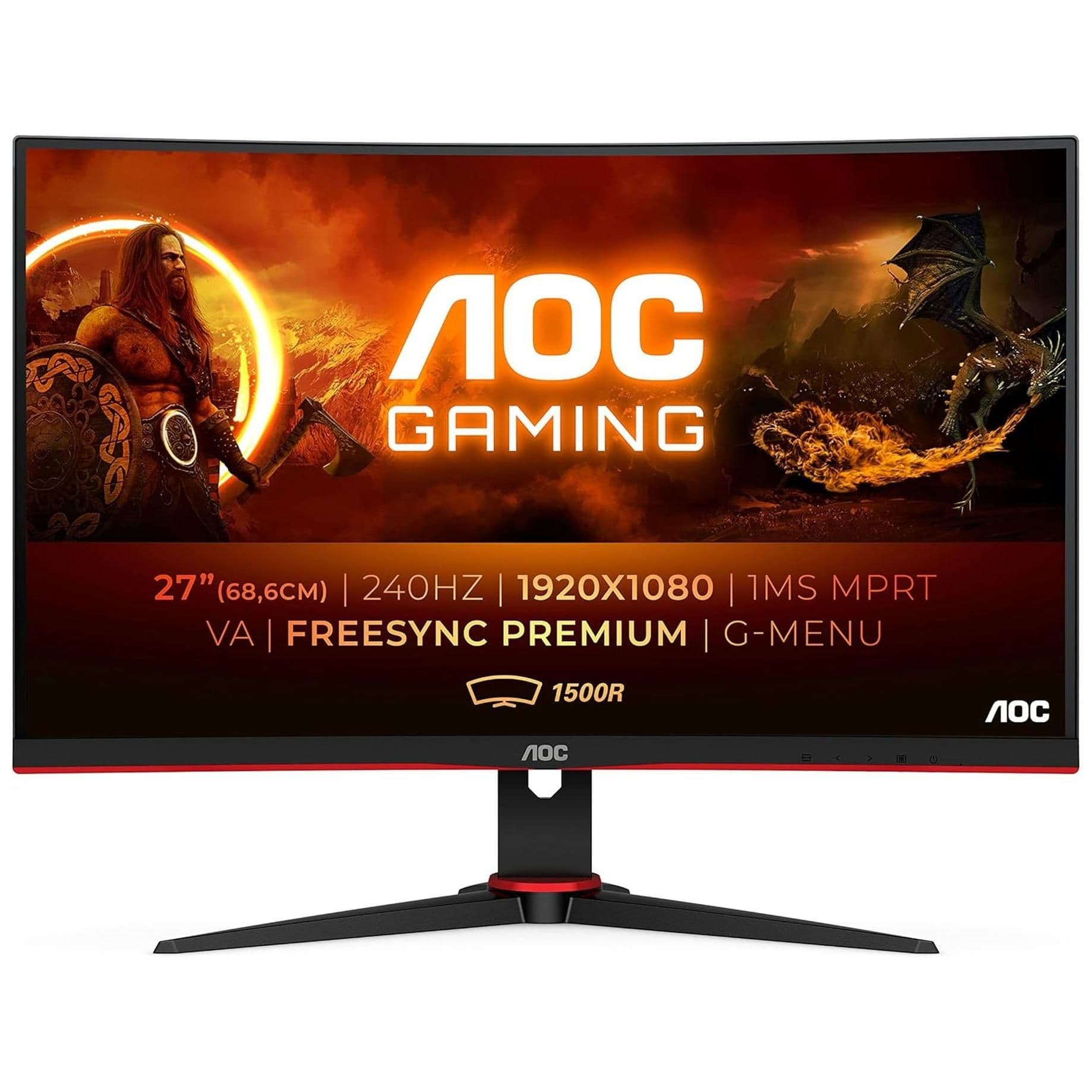AOC Gaming C27G2ZE/BK - G2 Series - écran LED - jeux - incurvé - 27" - 1920 x 1080 Full HD (1080p) @ 240 Hz - VA - 300 cd/m² - 3000:1 - 0.5 ms - 2xHDMI, DisplayPort - haut-parleurs - noir...