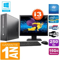 PC HP EliteDesk 800 G1 SFF Core I3-4130 16Go Disque 250 Go Wifi W7 Ecran 27