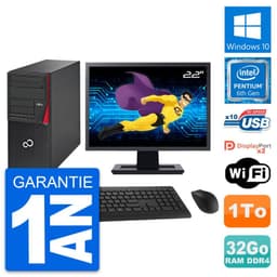 PC Tour Fujitsu P756 Ecran 22" Pentium G4400 RAM 32Go Disque 1To Windows 10 Wifi