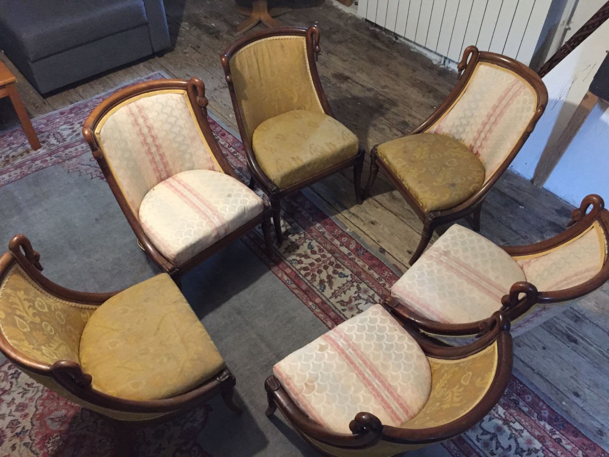 6 Chaises Basse Col De Cygne Style Empire