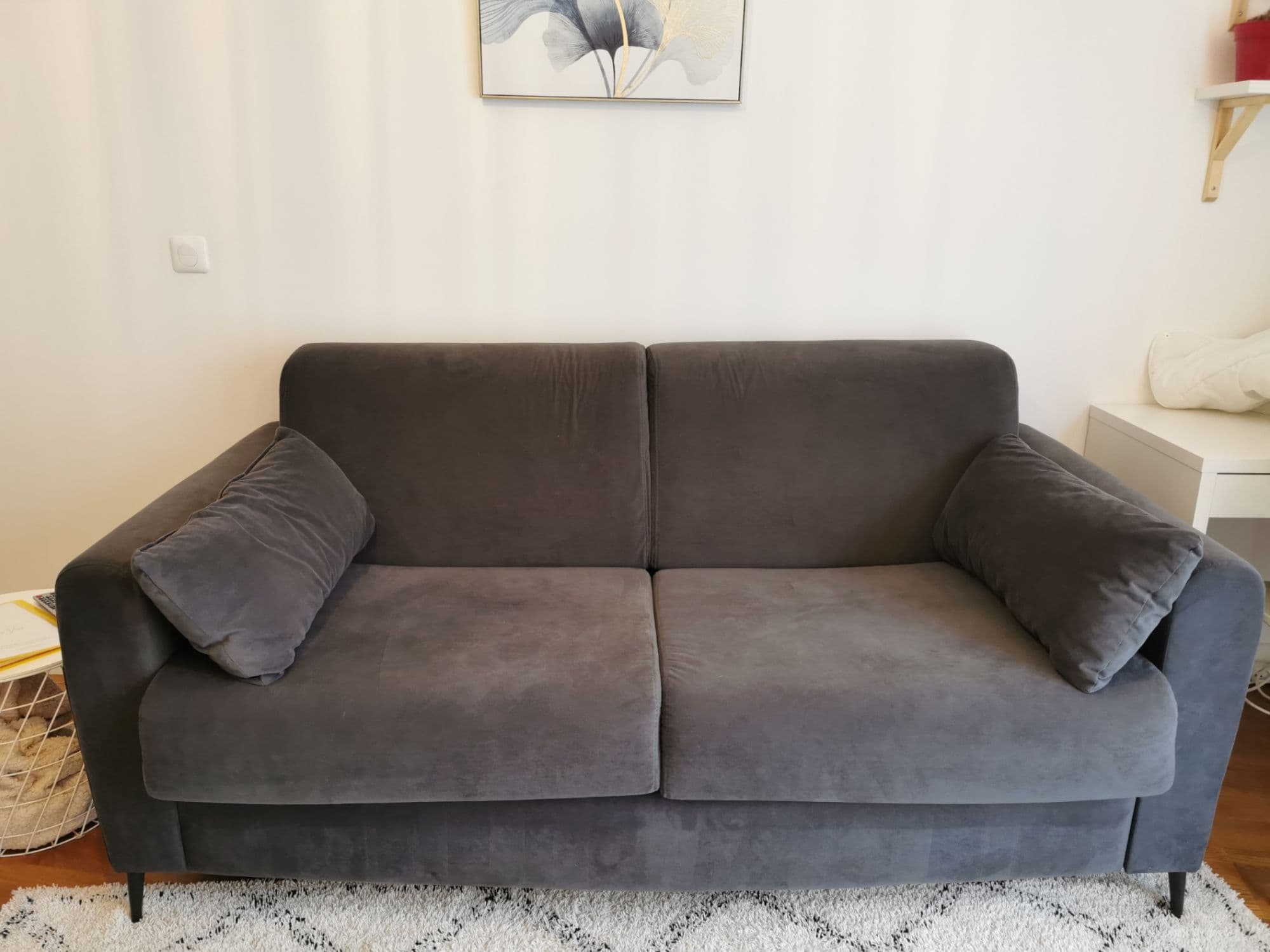 Canapé 3 Places Convertible - Ouverture Express - Couchage Quotidien - Velours