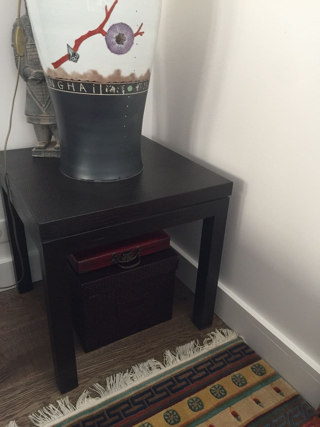 Table De Lampe / Chevet Marron Cuir Vintage Peau Exotique