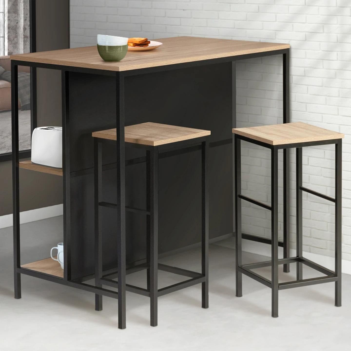 Table De Bar Îlot Detroit Et 2 Tabourets Design Industriel