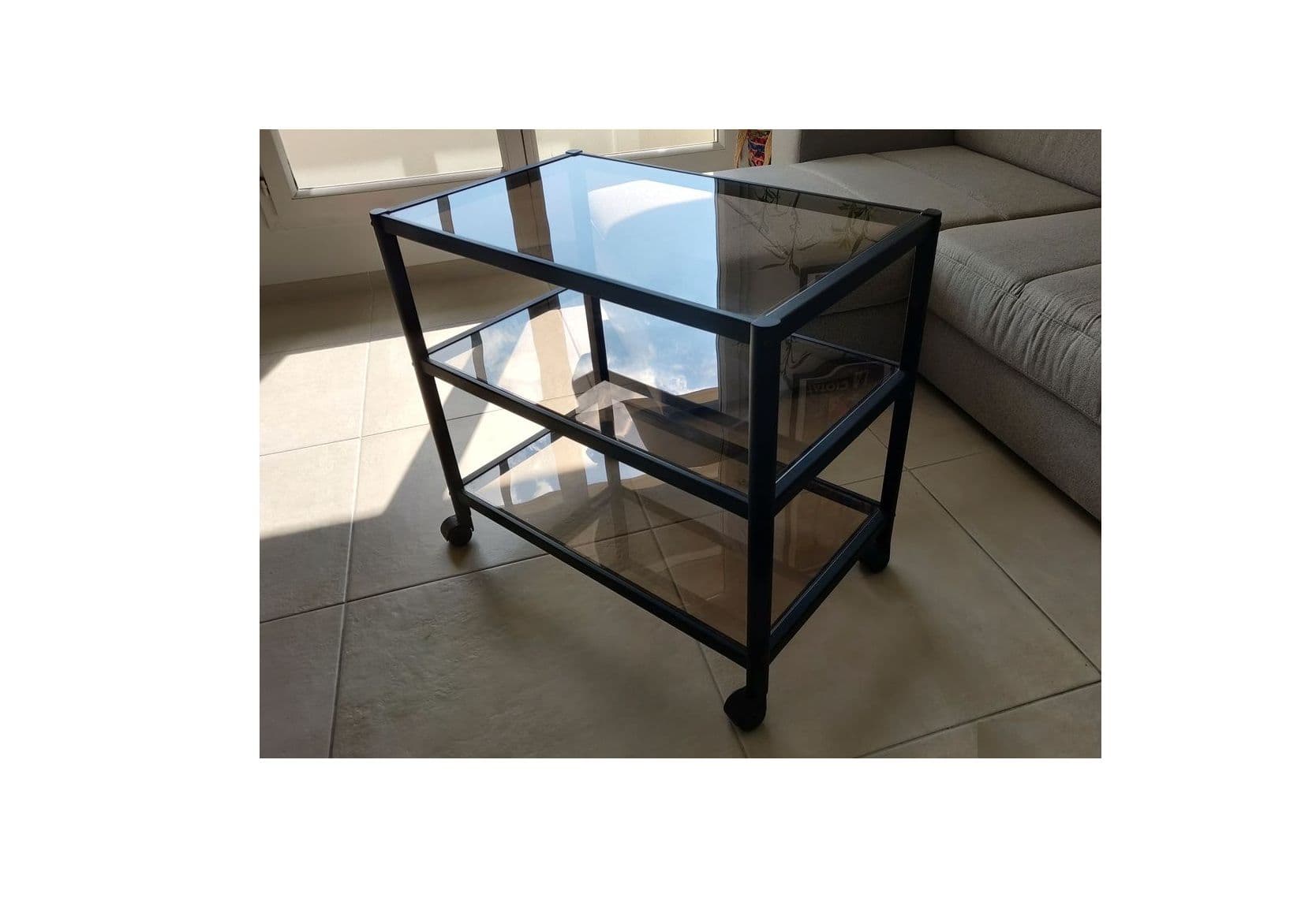 Table Design Erard Pont De Cheruy Creation France 3 Plateaux Verre Structure Metallic Noire Desserte Roulettes Queridon Selette Commode Tablette Coin Canape Salon Roues Pivotantes Appoint Retro Pratic