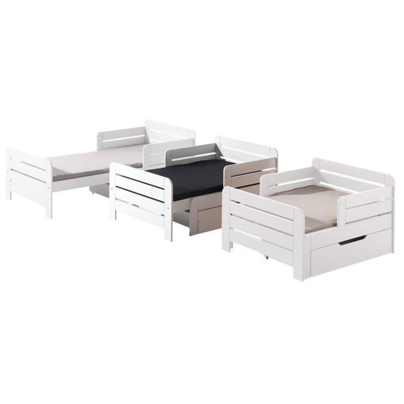 Paris Prix - Pack - Lit évolutif Enfant, Tiroir & Matelas "jumper" 90x160cm Blanc