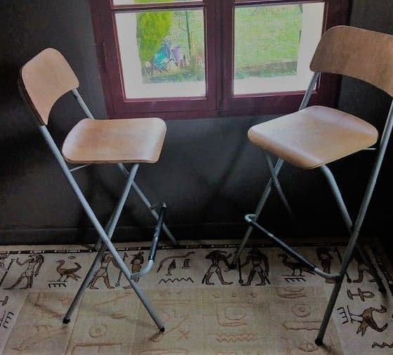 Tabourets(02) De Bar En Bois Et Métal