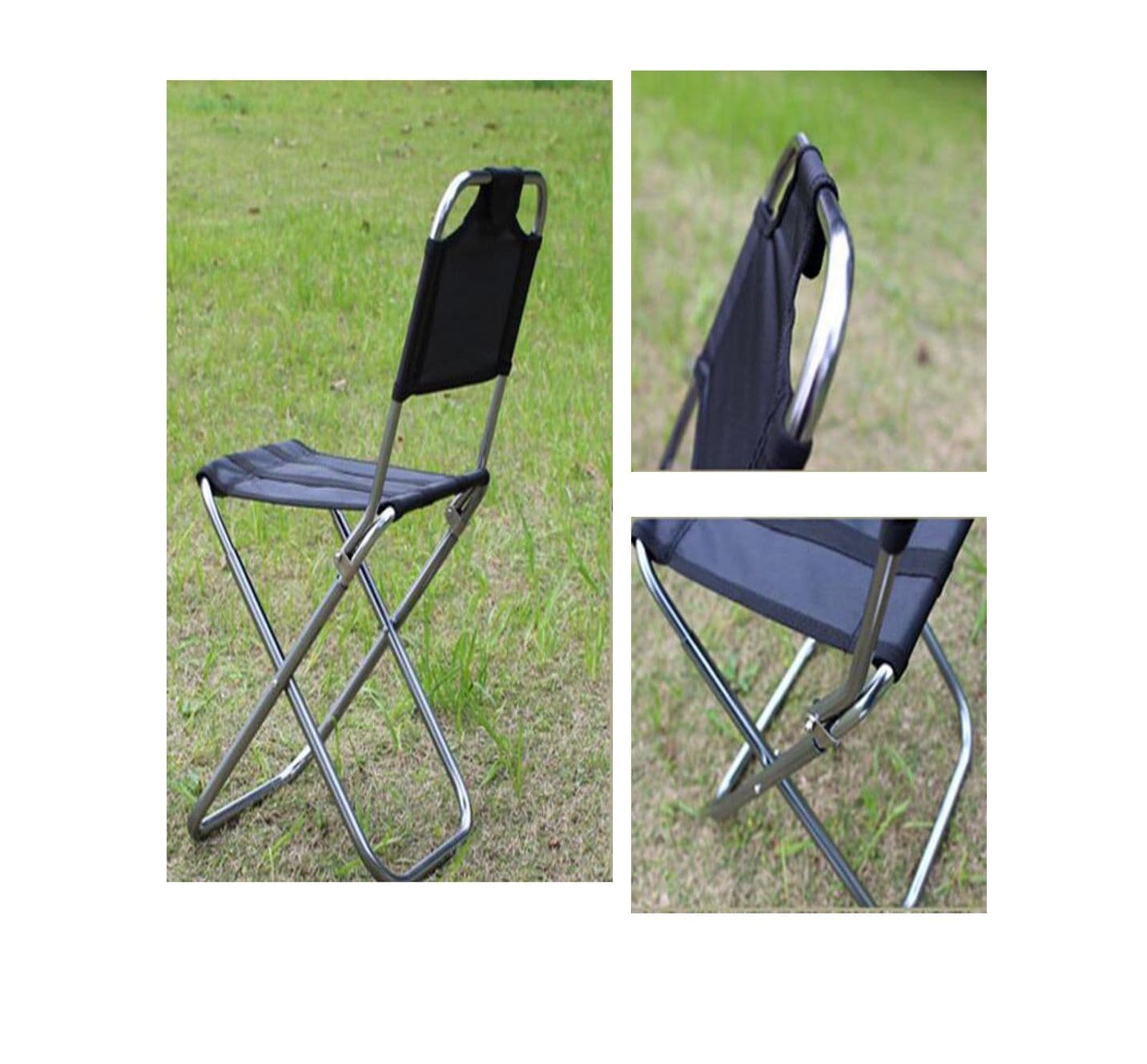 Chaise Pliante Dossier Siège Voyage Tabouré Toile Renforcé Noir Assis Max 150 Kg Structure Tubulaire Leger Solide Int/Ext Pratic Tout Lieu Repos Soutien Dos Déplac Manif Concert Picnic D Appoint Peche