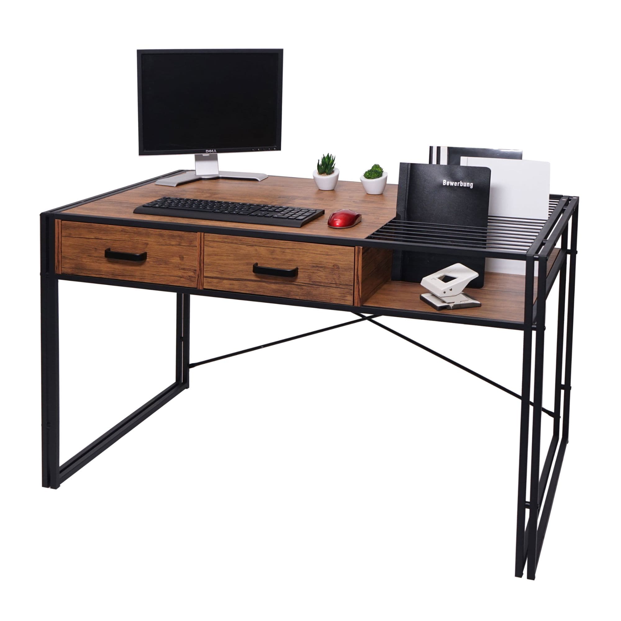 Bureau HWC-H91, bureau bureau informatique, industriel 76x120x70cm   brun