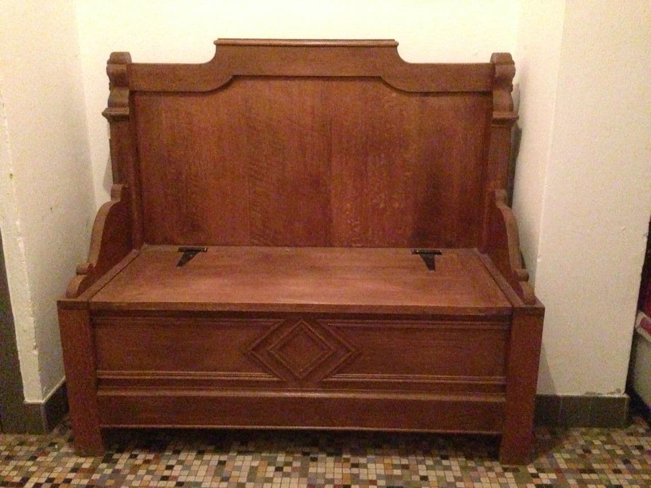 Très Beau Banc Coffre Ancien En Chêne Massif