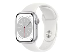 Apple Watch Series 8 (GPS) - Boîtier 41 mm Aluminium Argenté avec Bracelet Sport Blanc