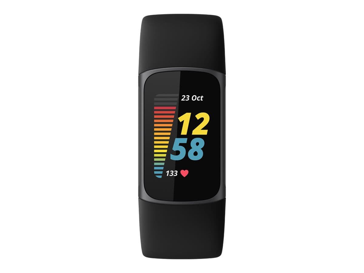 Fitbit Charge 5 - Acier inoxydable graphite - Tracker d'activités avec bracelet infinie - silicone - noir - taille du poignet : 130-210 mm - affichage 1.04" - Bluetooth, NFC