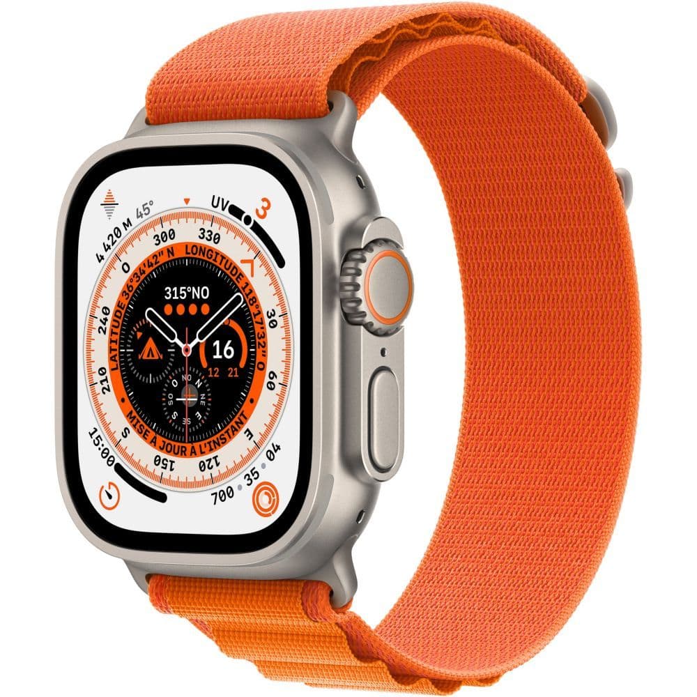 Apple Watch Ultra - Boîtier 49 mm Titane avec Bracelet Nylon Orange de taille M