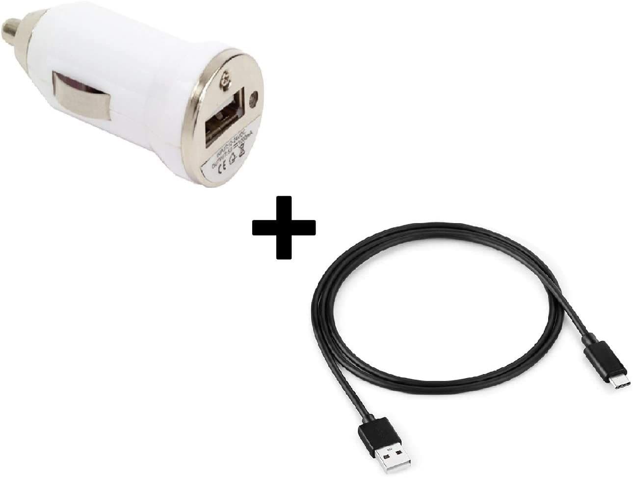 Hobbytech Chargeur Voiture Auto Allume-Cigare Usb 5v- 1a Blanc Avec Câble Usb A 2.0 Vers Usb C 2.0 1 Mètre Noir