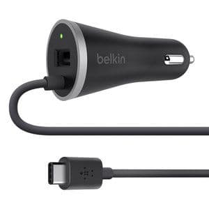 Accessoire Divers Pour Téléphone Portable - Belkin Chargeur Allume-Cigare Noir (F7u006bt04) - Chargeur De Voiture Usb-C 15w Avec Câble Et Port Usb-A