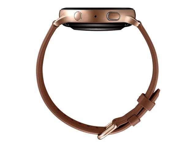 Samsung Galaxy Watch Active 2 - 44 mm - acier inoxydable doré - montre intelligente avec bracelet - cuir - brun - affichage 1.4" - 4 Go - Wi-Fi, LTE, NFC, Bluetooth - 4G - 42 g