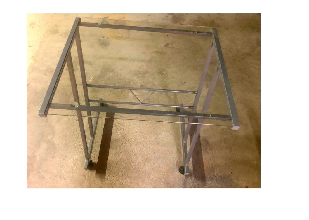 Bureau De Travail Acier Et Verre Table Tablette Gueridon Console Demontable 50x60 Cm