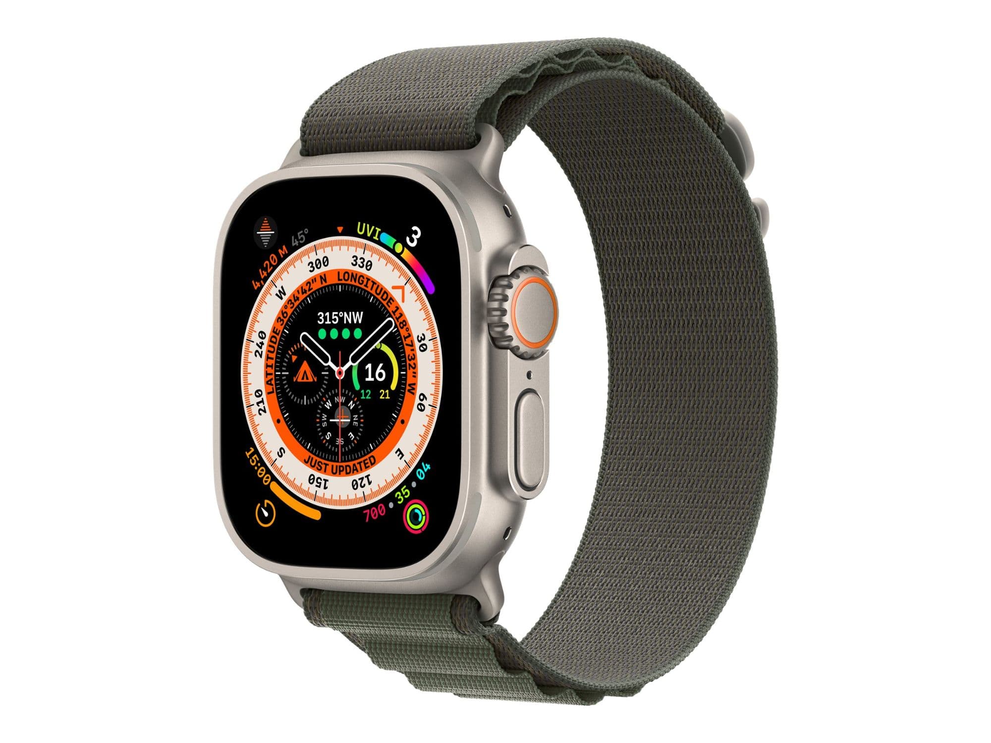 Apple Watch Ultra - Boîtier 49 mm Titane avec Bracelet Nylon Vert de taille M