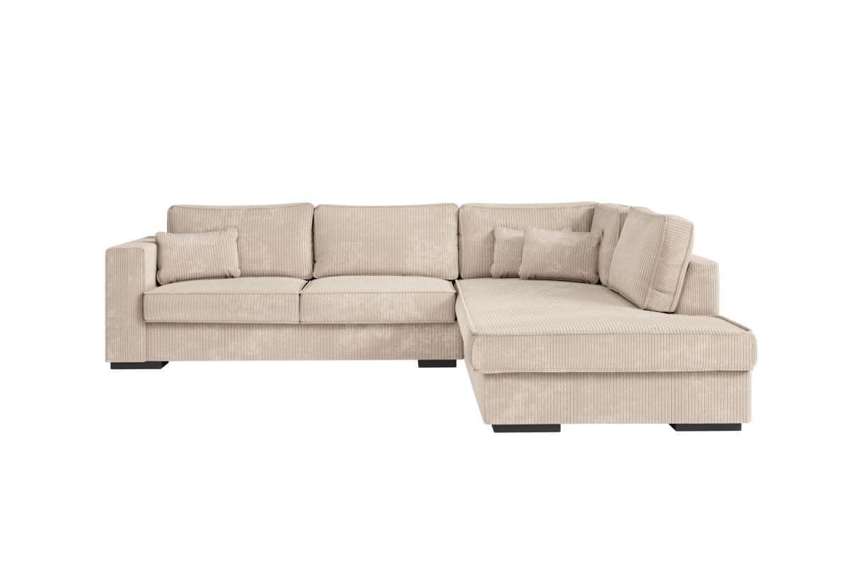 Belami - Canapé D'angle 4 Places En Velours Côtelé - Beige - Angle Droit