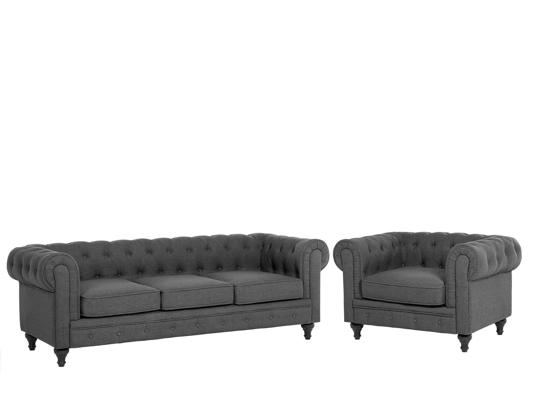 Ensemble Canapé Et Fauteuil En Tissu Gris 4 Places Chesterfield