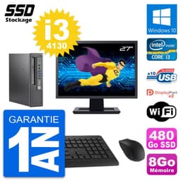 Mini PC HP 800 G1 USDT Ecran 27" Intel i3-4130 RAM 8Go SSD 480Go Windows 10 Wifi