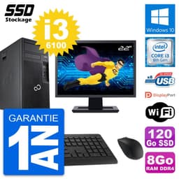 PC Tour Fujitsu P557 MT Ecran 22" Core i3-6100 RAM 8Go SSD 120Go Windows 10 Wifi